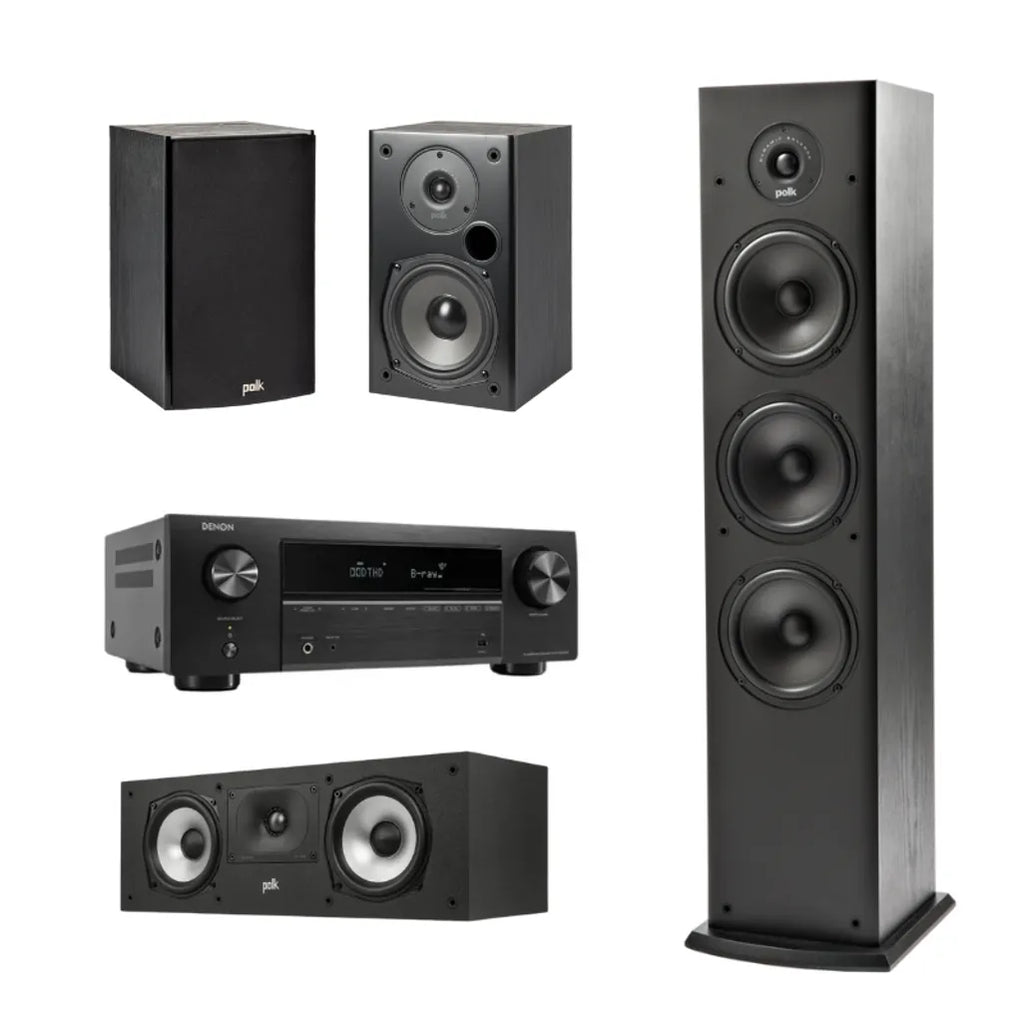 Polk Audio T50/Denon AVRX580BT 5.0 System (Black)